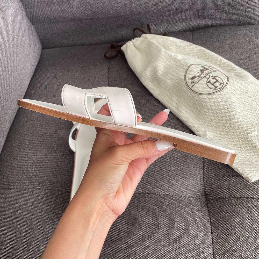 Hermes White Oran Sandals - Picture 10 of 10